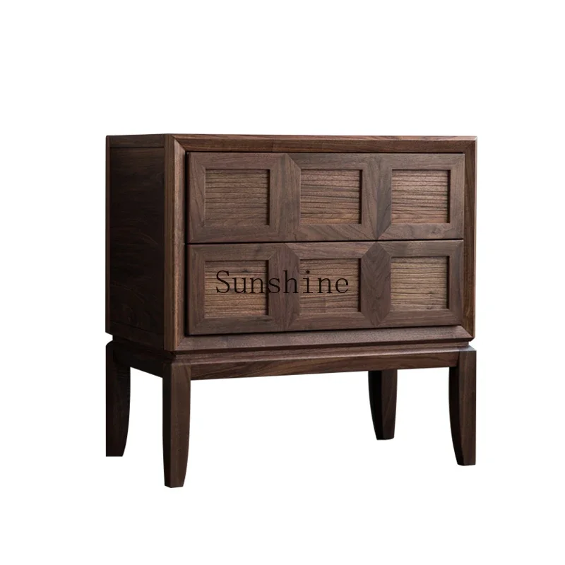 New Chinese pure solid wood chest, living room all black walnut dining side tea room furniture cabinet  FT
