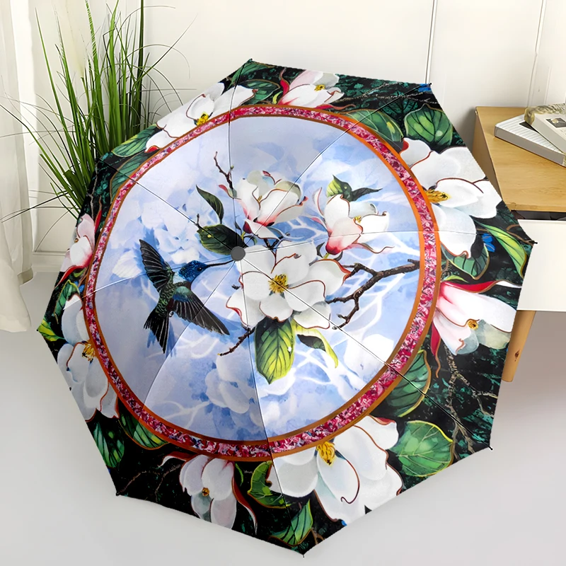 

Складной зонт с тематическим дизайном птицы — модный дизайн с автоматическим открытием, 8, железные ребра, пластиковая ручка, складной солнцезащитный козырек, идеальные подарки