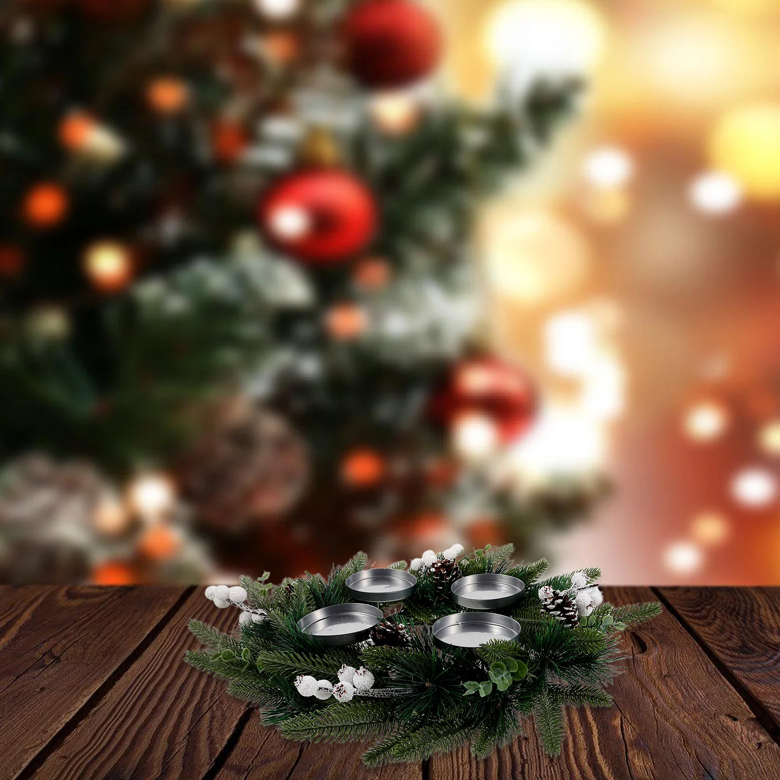 

15.72 Inch Christmas Wreath Decor Artificial Pine Advent Wreath Holder Holiday Home Table Centerpiece Xmas Candles