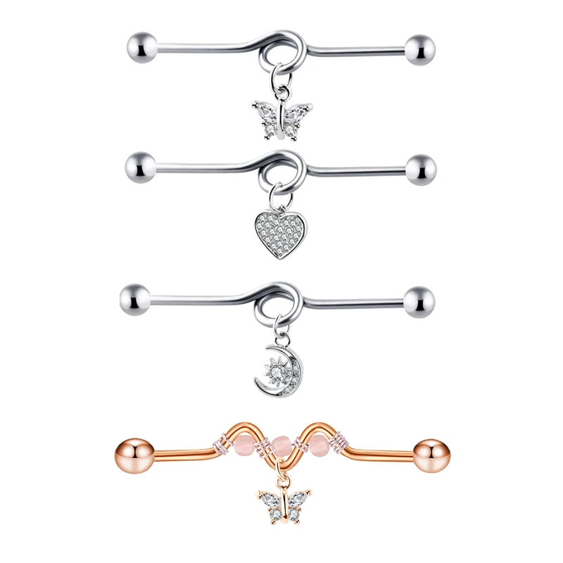 

Dangle charm industrial piercing stainless steel 14g industrial earrings barbell set heart moon star cross industrial cartialge