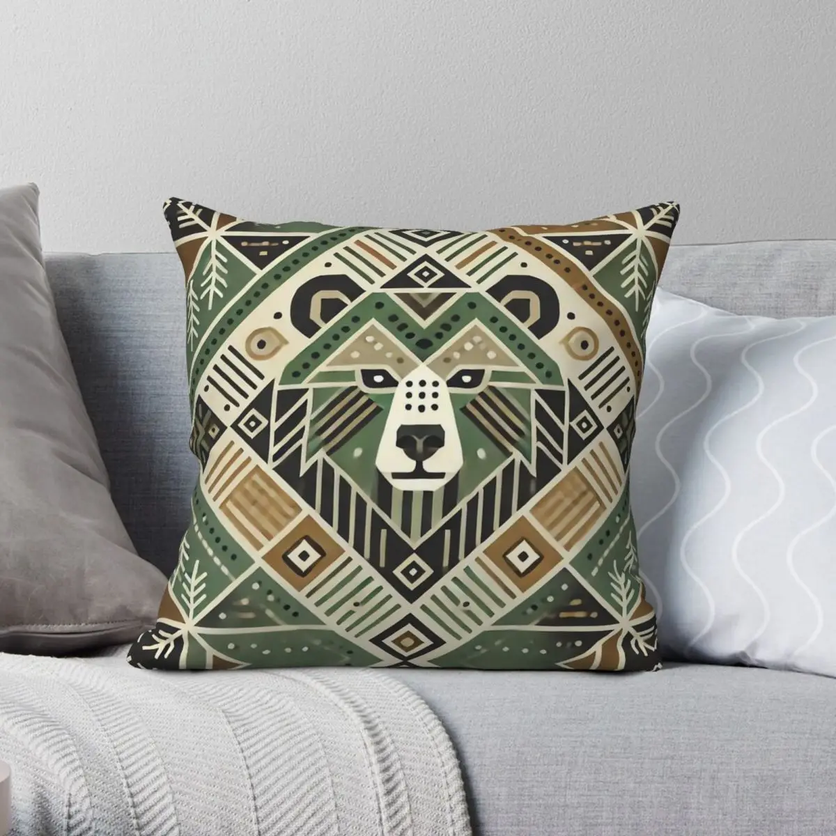 Tribal Grizzly Bear Animal Pillowcase Polyester Linen Velvet Printed Zip Decorative Pillow Case Bed Cushion Cover Wholesale 18