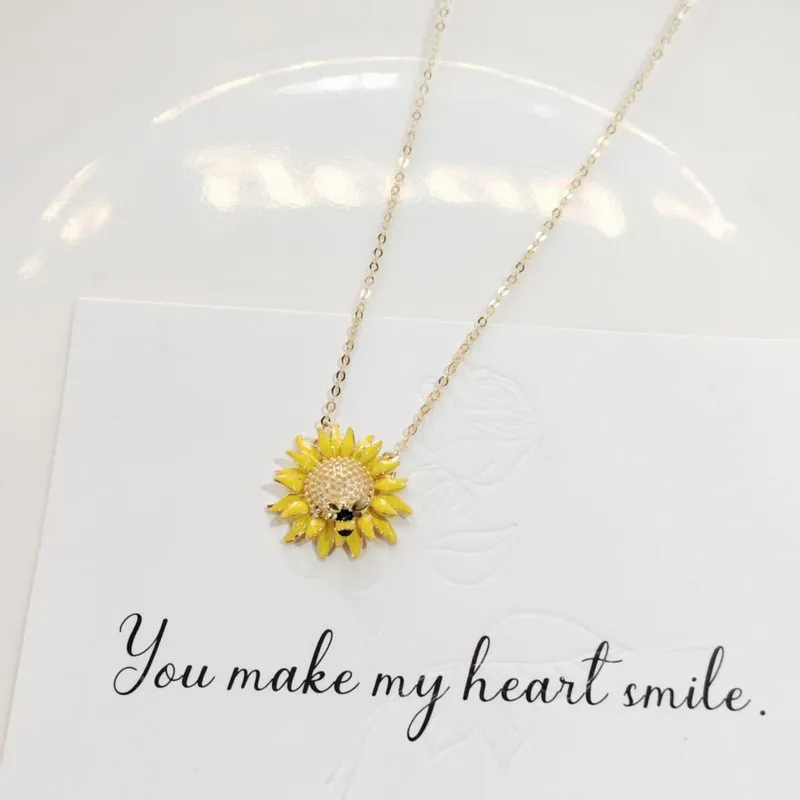 

Cute Sunflower Bee Pendant Necklace for Women Yellow Flower Choker Gold Color Chain Sweet Summer Jewelry Gift for Girls