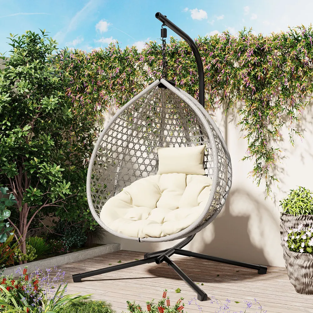 

YQXH U_STYLE Sturdy Hammock Chair with Stand, Durable Hanging Egg Chair with Rattan Weaving ,Comfortable Indoor Outdoor Swing