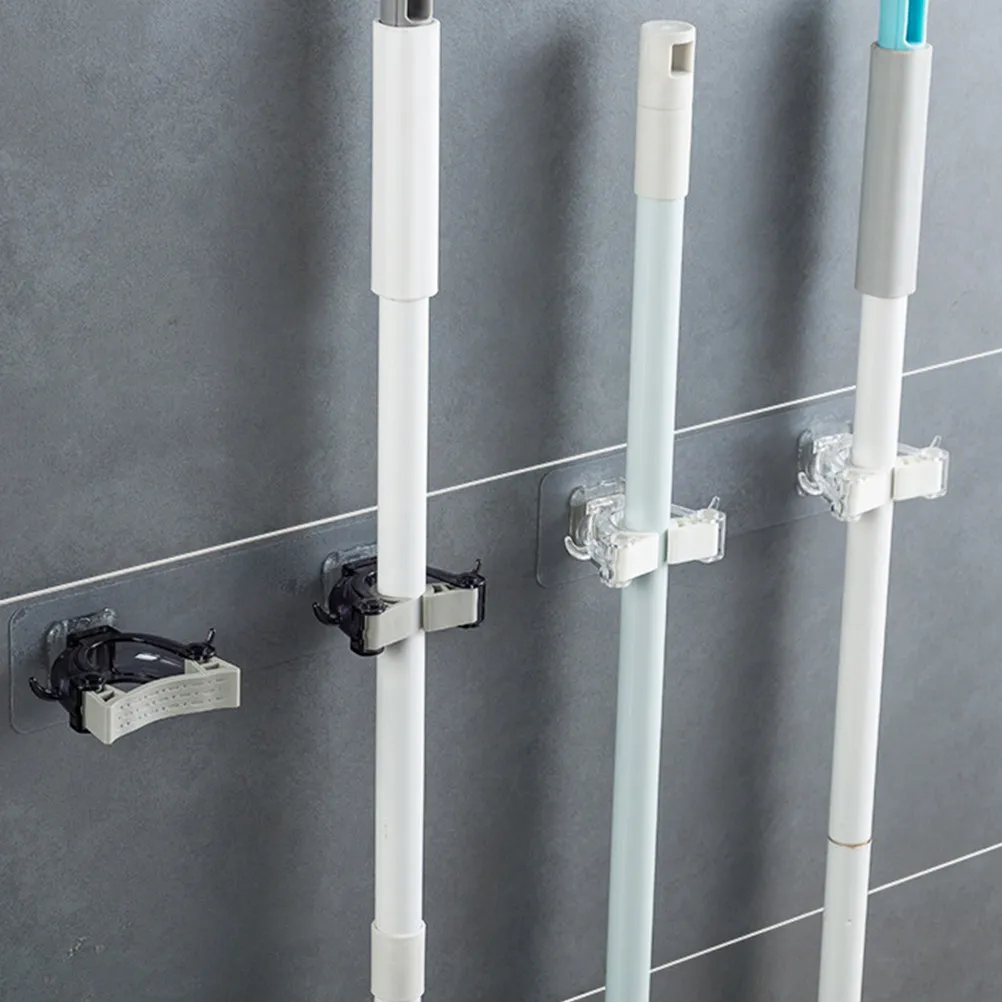 2Pcs Mop Holder Wall Mounted Punch Free Mop Hook Heavy Duty Seamless Broom Hanger Clip Multi- Kitchen Bathroom