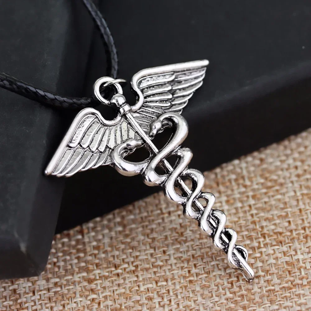 Classic Fashion Caduceus Medicine Symbol Antique Silver Color Pendant Short Long Chain Necklaces Jewelry For Men Women Gift