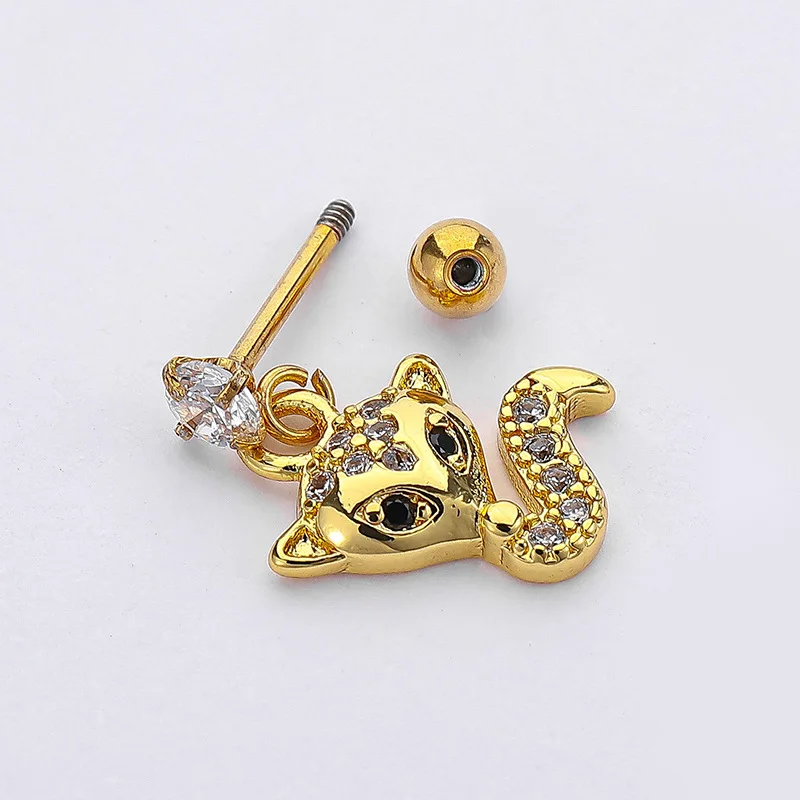 316L Surgical Steel Earrings Zircon Stud Hoop Puncture Ball Threaded Cartilage Ear Stud For Women Piercing Jewelry