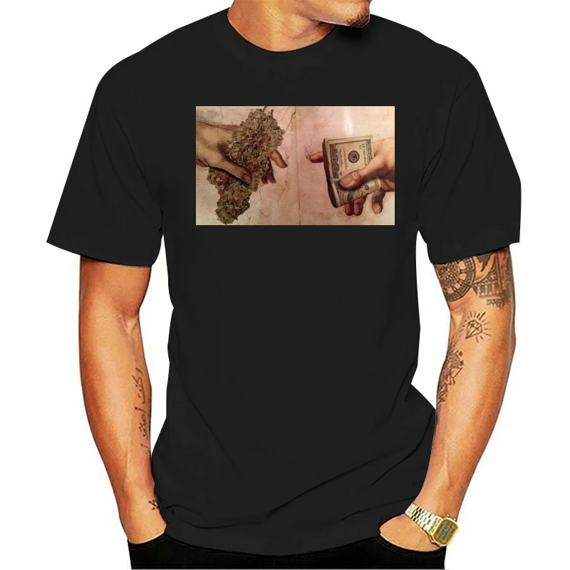 2023 Fashion casual 100% cotton T-shirt show-JF Printed Men Short Sleeve Creation of Adam Hands Michelangelo Women