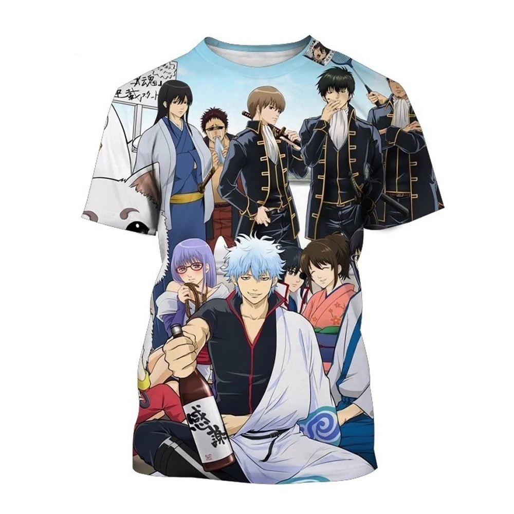 Verano Gintama Anime Caliente 3D Popular Camiseta Handsome boy crew neck T-shirt