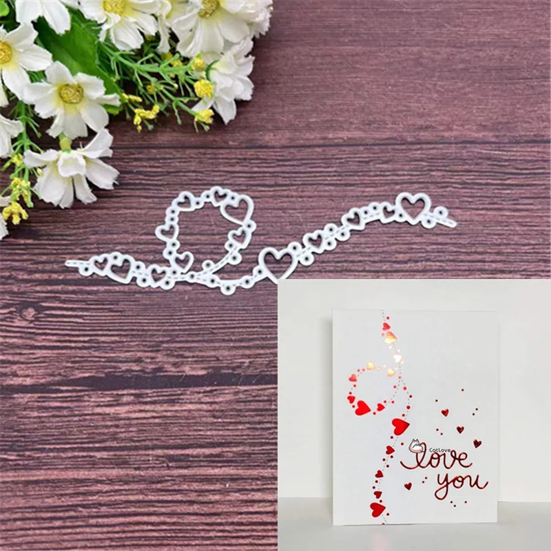 Pochoirs de matrices de découpe en métal de bordure de dentelle de coeur pour le scrapbooking de bricolage, modèle décoratif d'artisanat de gaufrage