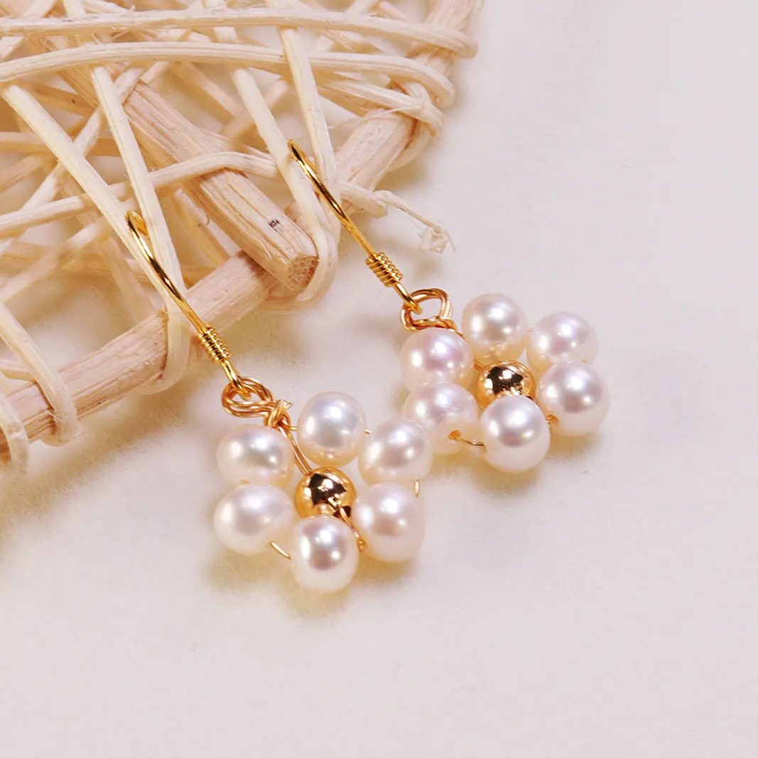 

Dainashi 5-6mm Near Round Freshwater Pearl Hook Earrings for Women Handmake Flower Pearl Dangle Earrings Jewelry Gift