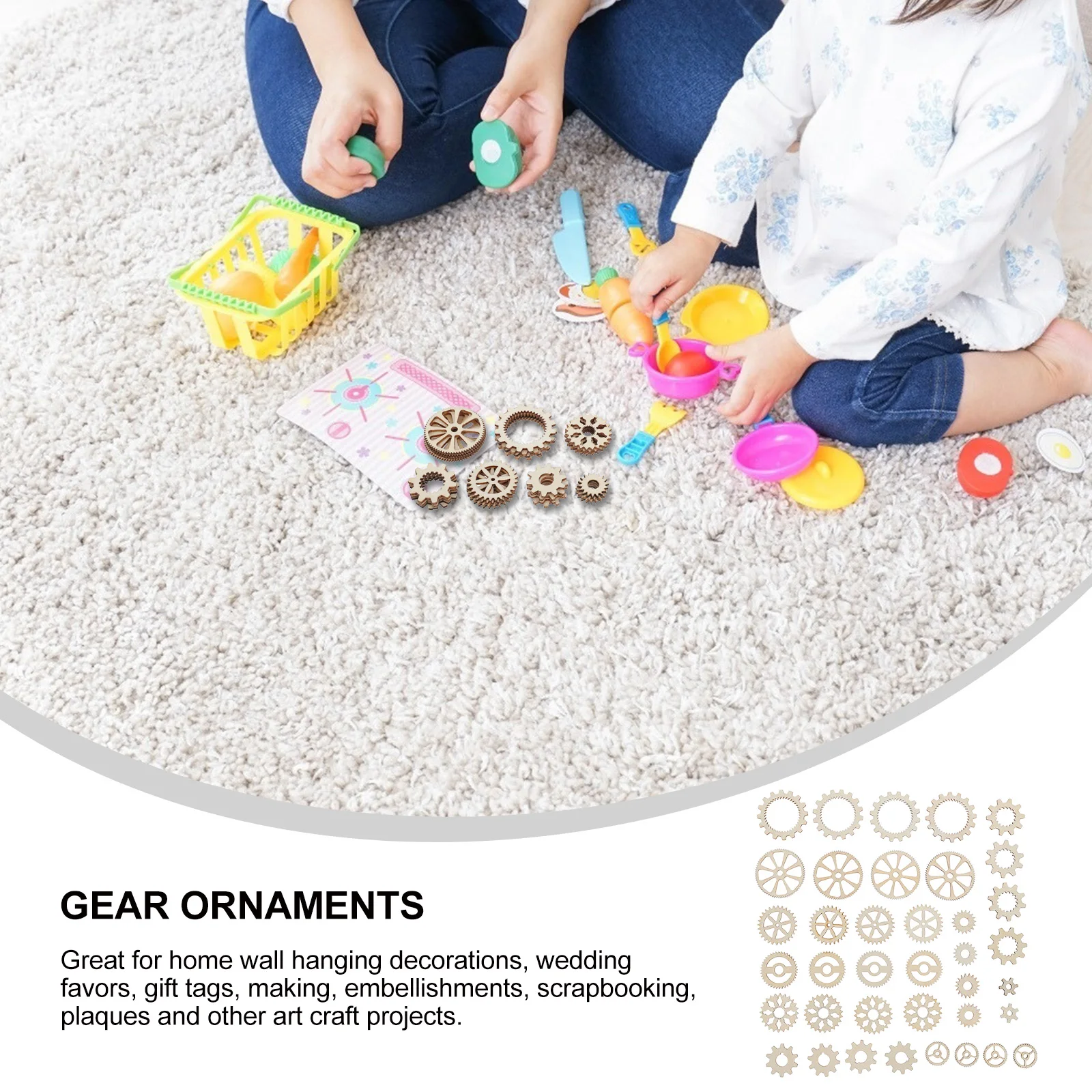 

40Pcs Wooden Gear Craft Assorted Sizes Decorative Pieces for Handmade Scrapbooking Painting Drawing DIY Wall Hanging