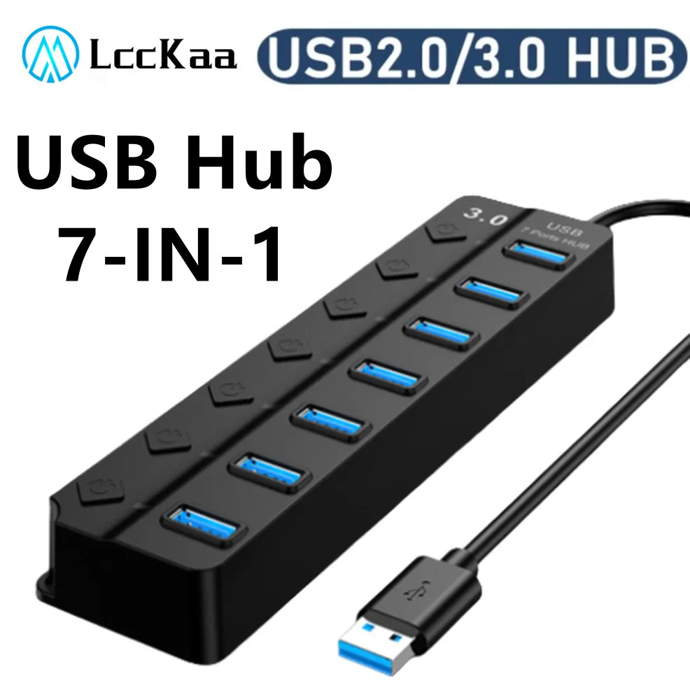 4/7 Port Multi USB Splitter Hub USB Hub 2.0 USB Multiple Expander USB 3.0 With Switch Power Adapter Cable Hub Docking Stations