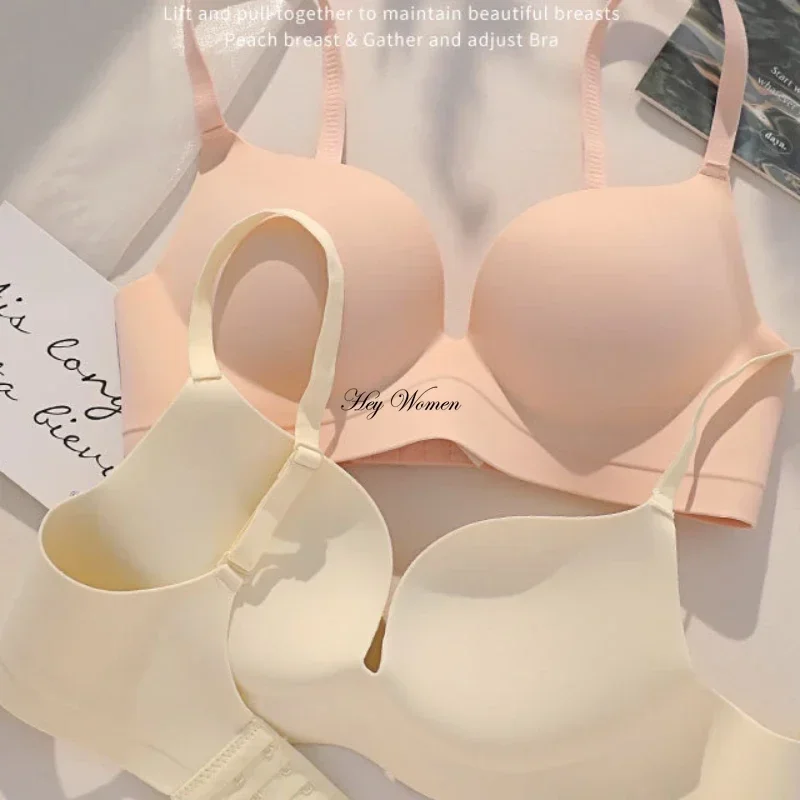 Push Up Bra Seamless Lingerie Small Breast Gathered Thin Cup Comfortable Anti Sagging Invisible Bralette Wireless Underwear