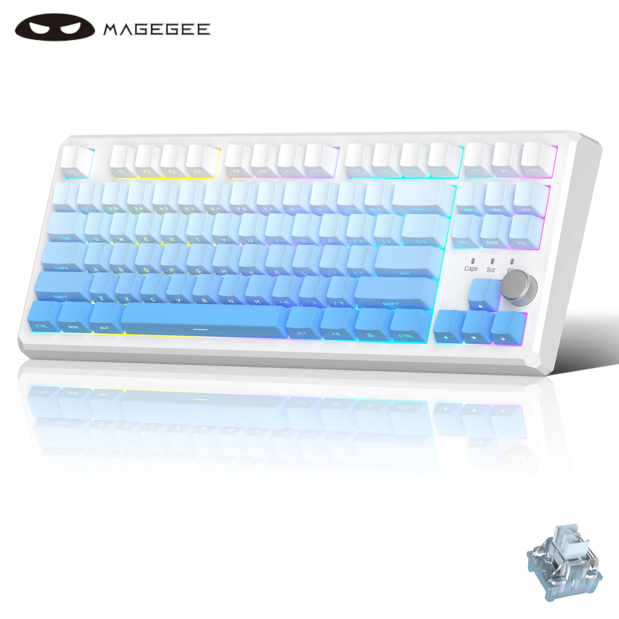MageGee SKY87 Mechanical Wireless Keyboard Gasket 2.4G/USB/Bluetooth RGB PBT Side-Printed Hot Swap Custom Keyboard with Knob