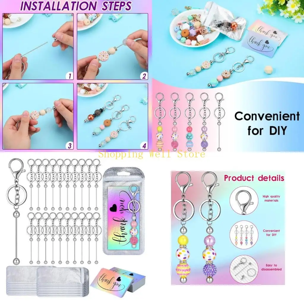 

KX4B 60PCS Beadable Cearable Keychain заповедуем для хранения и карт оценки, установленные для подвески для изготовления изделий