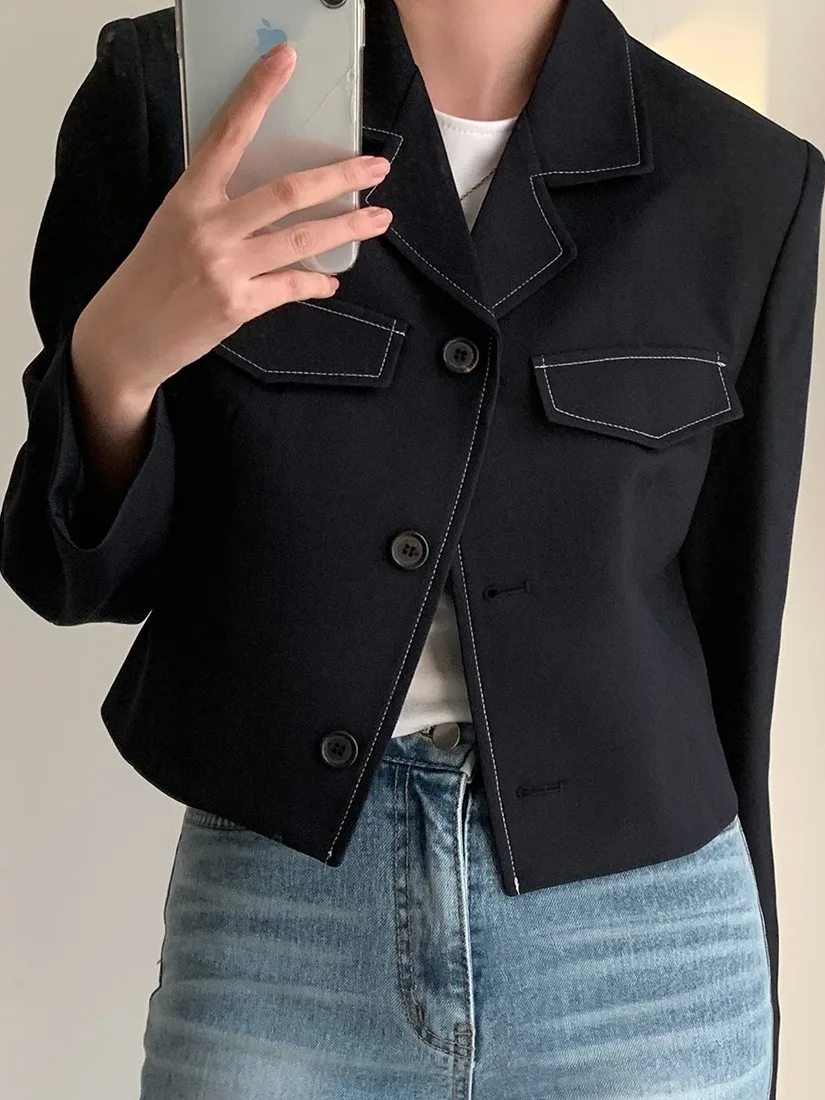 Luźny żakiet damski w stylu vintage, modny, zapinany na guziki, wygodny, uniwersalny, koreański styl, odzież wierzchnia.