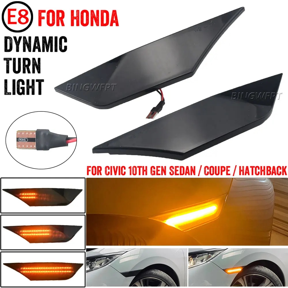 2Pcs Smoked Lens LED Side Marker Lights For Honda Civic 2016 2017 2018 2020 OE#34300-TET-H01 Auto Reflector Turn Signal Lamp