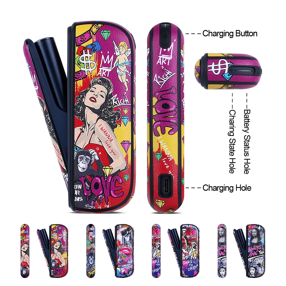 PU leather protective case for ILUMA, portable and shock-resistant,artistic painting patterned protective e-cigarette accessory.