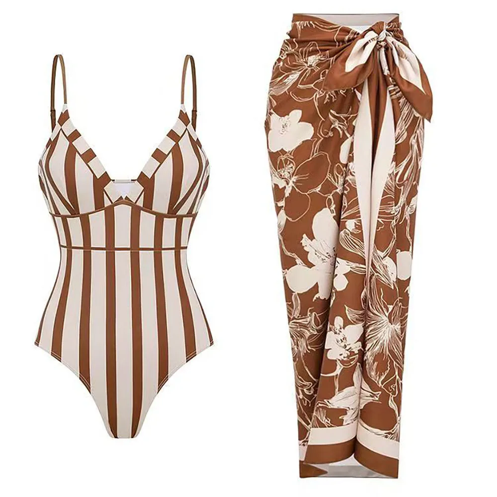 

Купальник-бикини из двух частей с принтом и накидкой, женский купальный костюм с короткой юбкой, микро-бикини, комплект для плавания, бикини