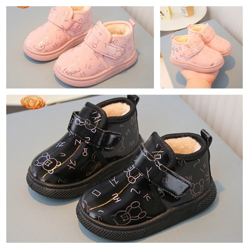 الأطفال أحذية الثلوج 1-12 سنة الوردي مبطن سميكة الفتيان الفتيات أحذية قطنية الشتاء لينة عدم الانزلاق الاطفال طفل أحذية مشي #1
