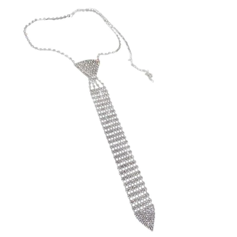 

652F Glittering Rhinestones Neck Tie Women Rhinestones Necktie Necklace Dancing Costumes Jewelry Accessories for Women