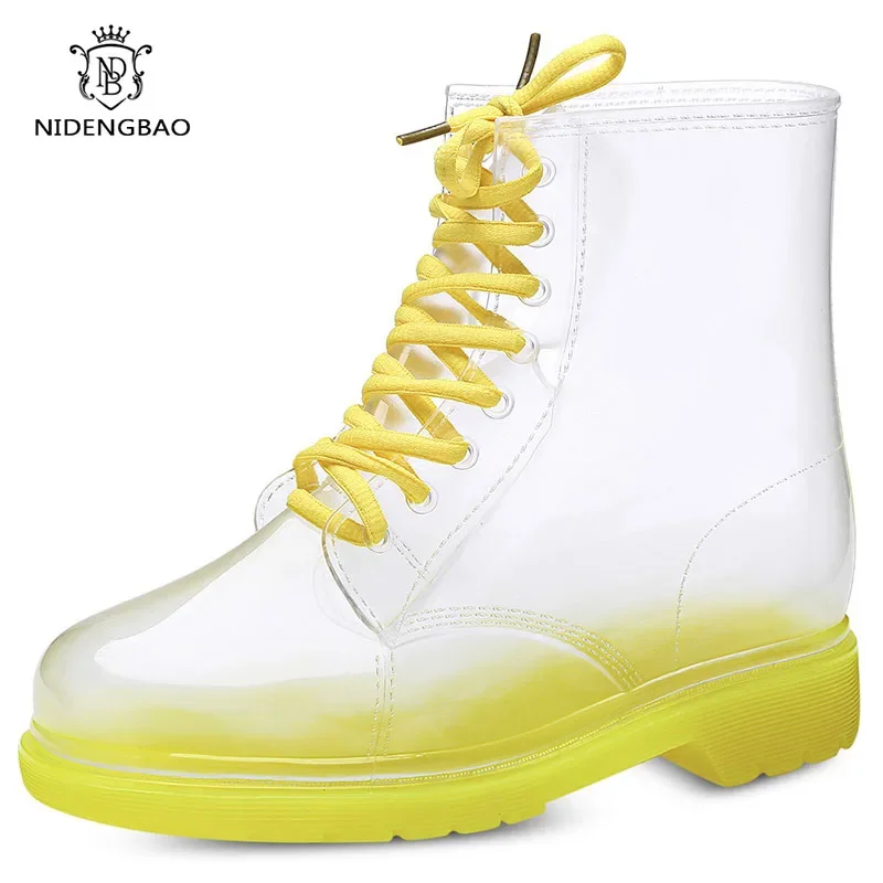 Summer Women Rain Boots Fashion Waterproof Shoes Woman Non-slip Transparent Boots Female Candy Colors Outdoor Girl\'s Shoes