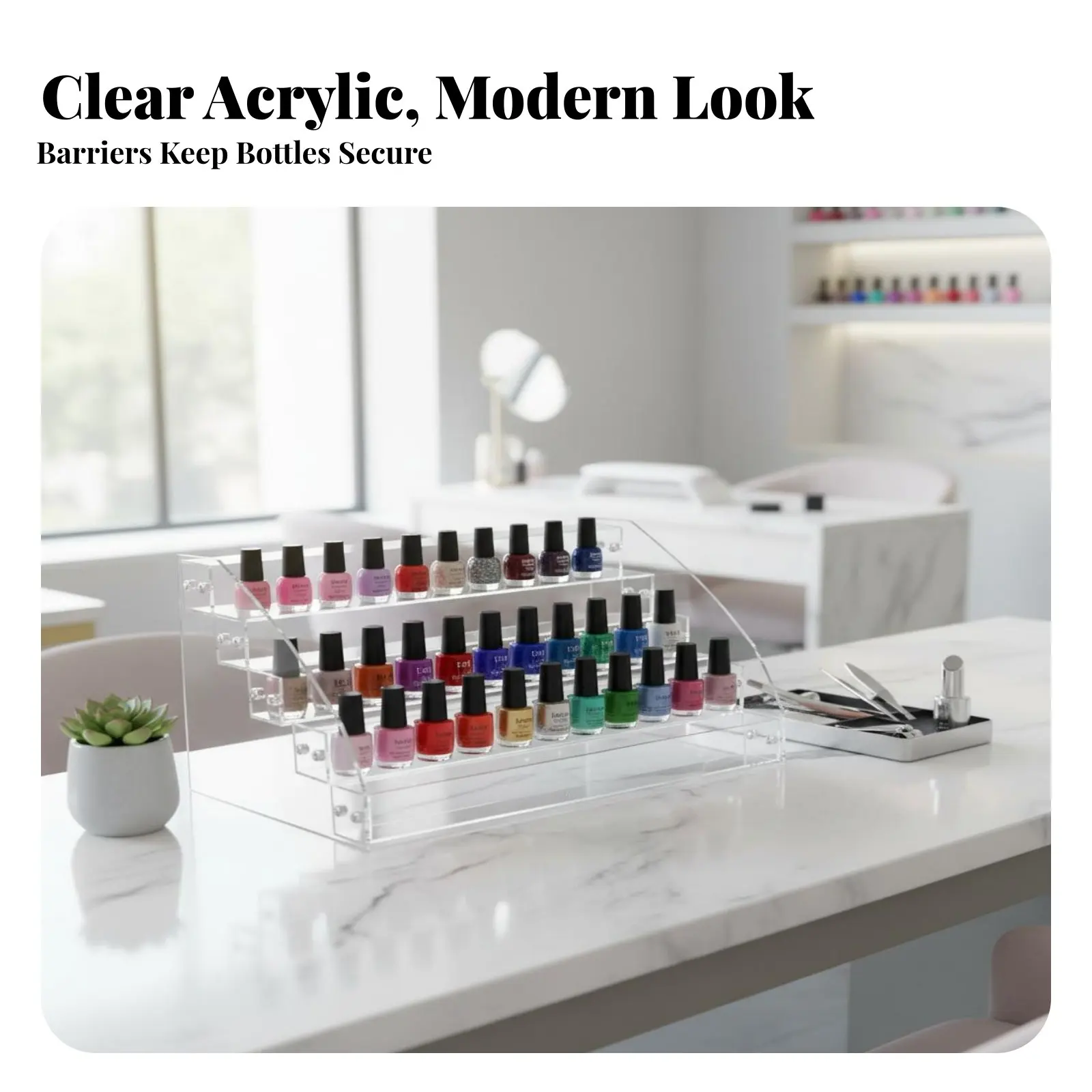 Nail Polish Display Rack Multi-Tier Design Stepped Display Stand Clear Nail Polish Holder Transparent Acrylic Tiered Shelf