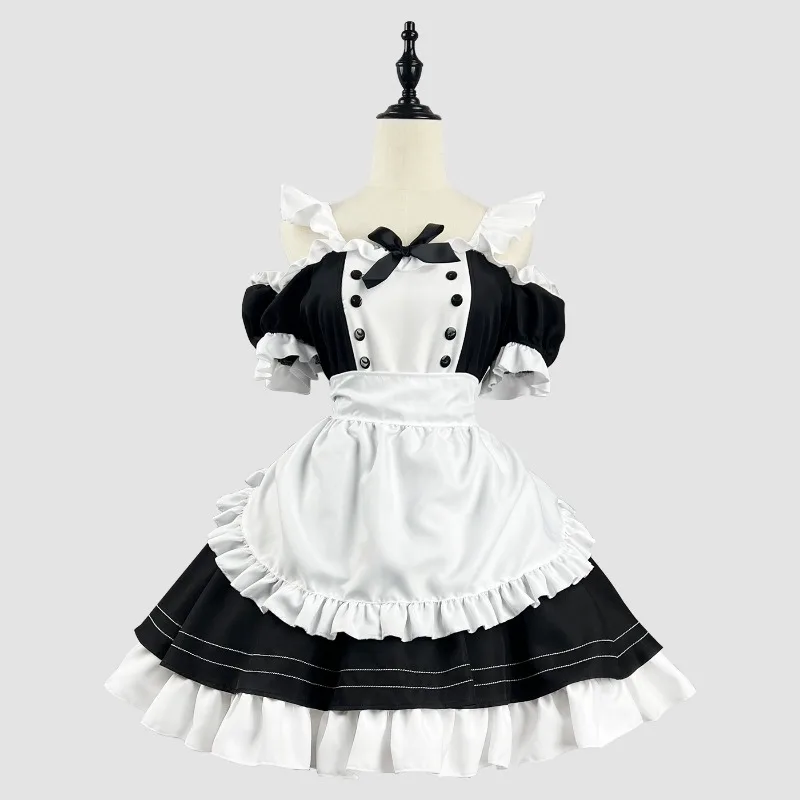 Sweet Maid Gothic Lolita Jurk Halloween Party Cosplay Kat Meisje Fantasie Serveerster Zwart Uniform Anime Off-the-shoulder kostuums