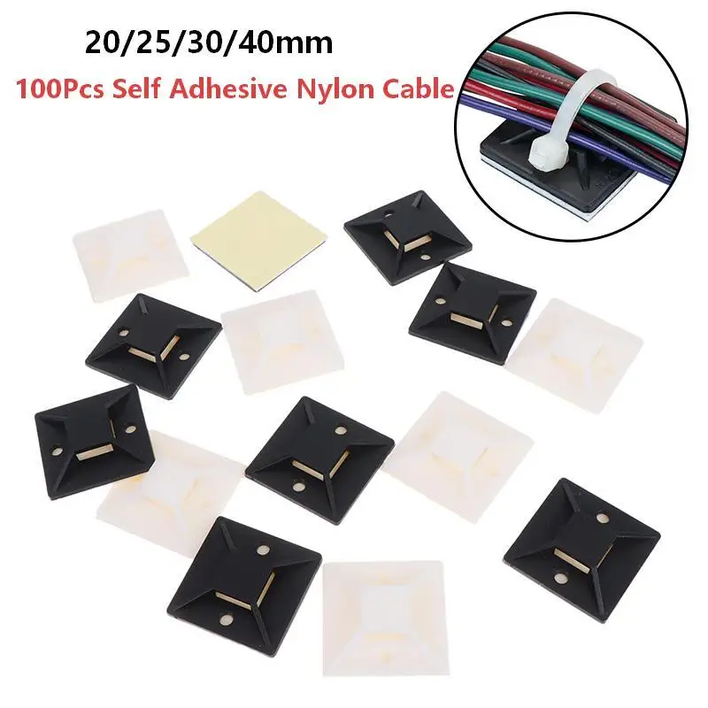 100Pcs Self Adhesive Cable Tie Holder Wire Fixing Base Strong Sticky Cable Tie Holder Organizer For Home Office Wire Storage
