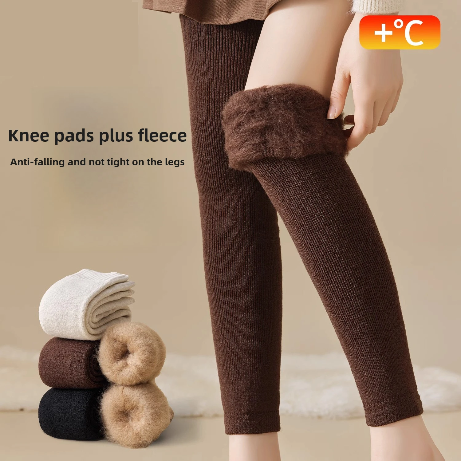 Overknee-Socken für Damen, mit Thermo-Fleece gefüttert, verdickte Wolle, Beinwärmer, Winter-Knieschutz gegen Kälte