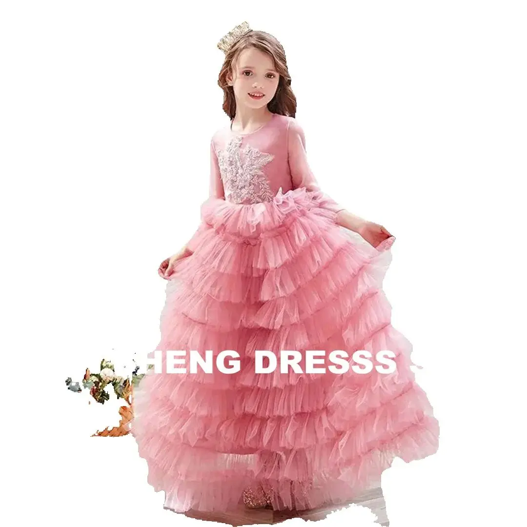 فستان فاخر لامع مزين بالترتر وطيات الأميرة زهرة فتاة طول الأرض كرة طويلة أنيق رسمي للمناولة الأولى حسب الطلب