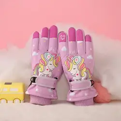 Guanti caldi da sci per bambini Cartoon Boys Girls Kids ciclismo pattinaggio guanti per bambini grandi in velluto spesso antiscivolo 7-10 anni