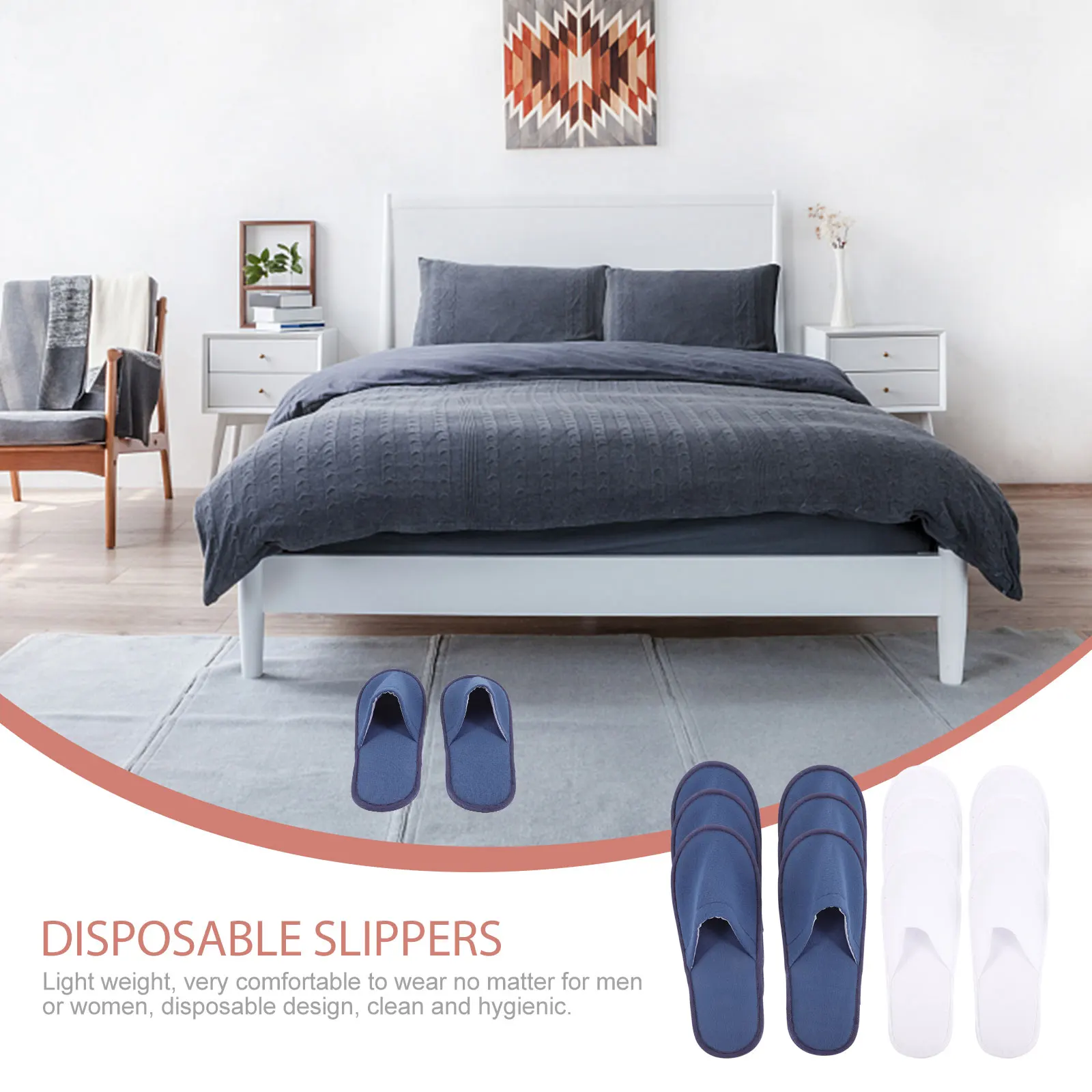

6 Pairs Disposable Slippers For Travel Home Hotel Spa Salon Guest Use Lightweight Comfortable Indoor Slippers For Men