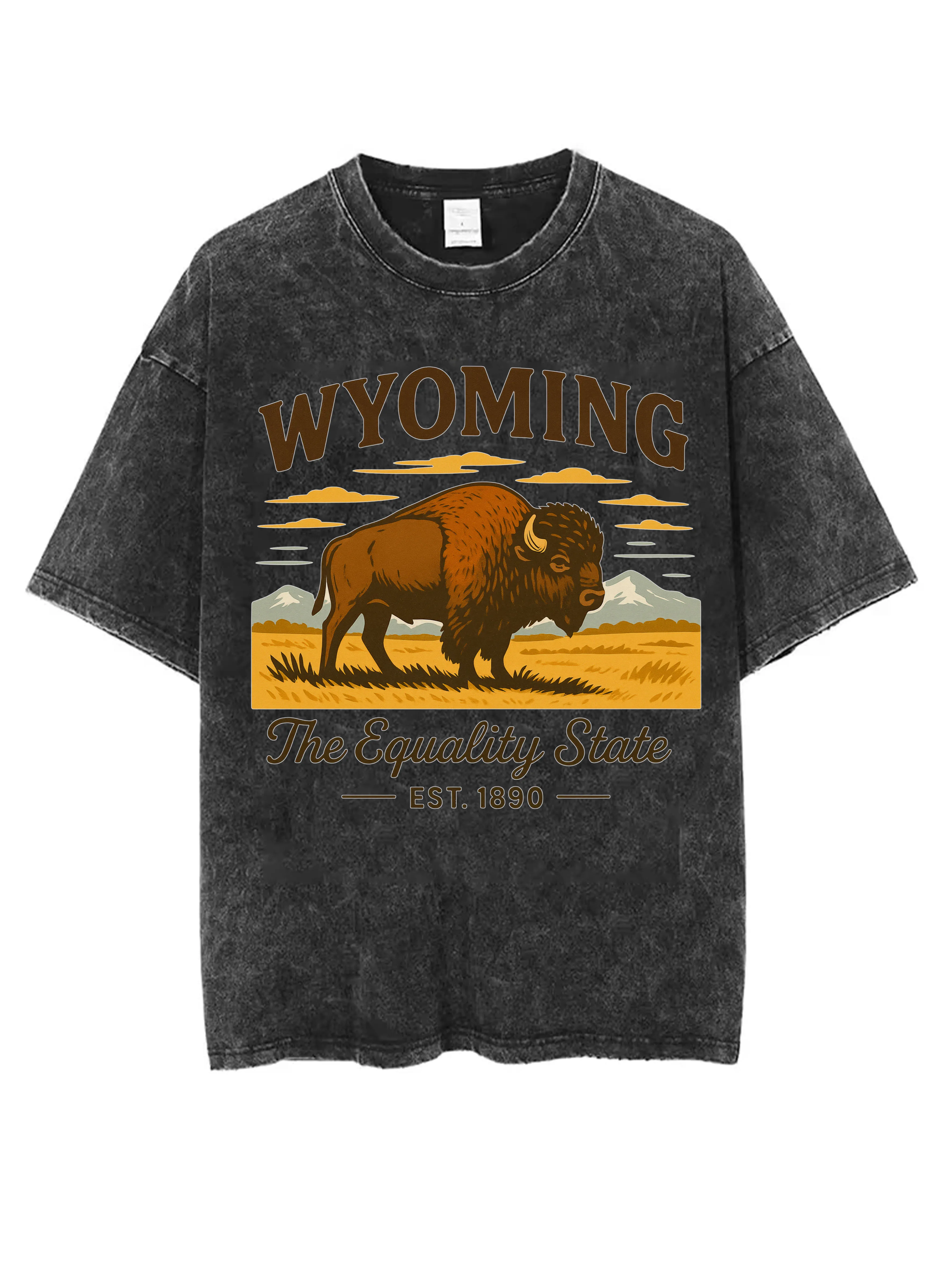 

WYOMING You Look Like the 4 июля Черная потертая футболка с круглым вырезом Удобная свободная посадка для мужчин и женщин на Рождество и зиму