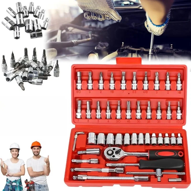 

Automotive Tool Set 46/151pcs with Socket Wrenches, Ratchets & Screwdrivers for Car/Motorcycle/Bike Repair - Garage, Home Use