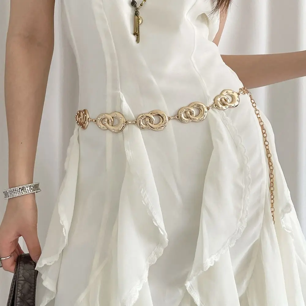 أنيقة معدنية دائرية حلقة الخصر سلسلة الذهب/الفضة مجوهرات الإكسسوار البوهيمي الجسم سلسلة حزام البطن سلسلة فستان حزام سلسلة