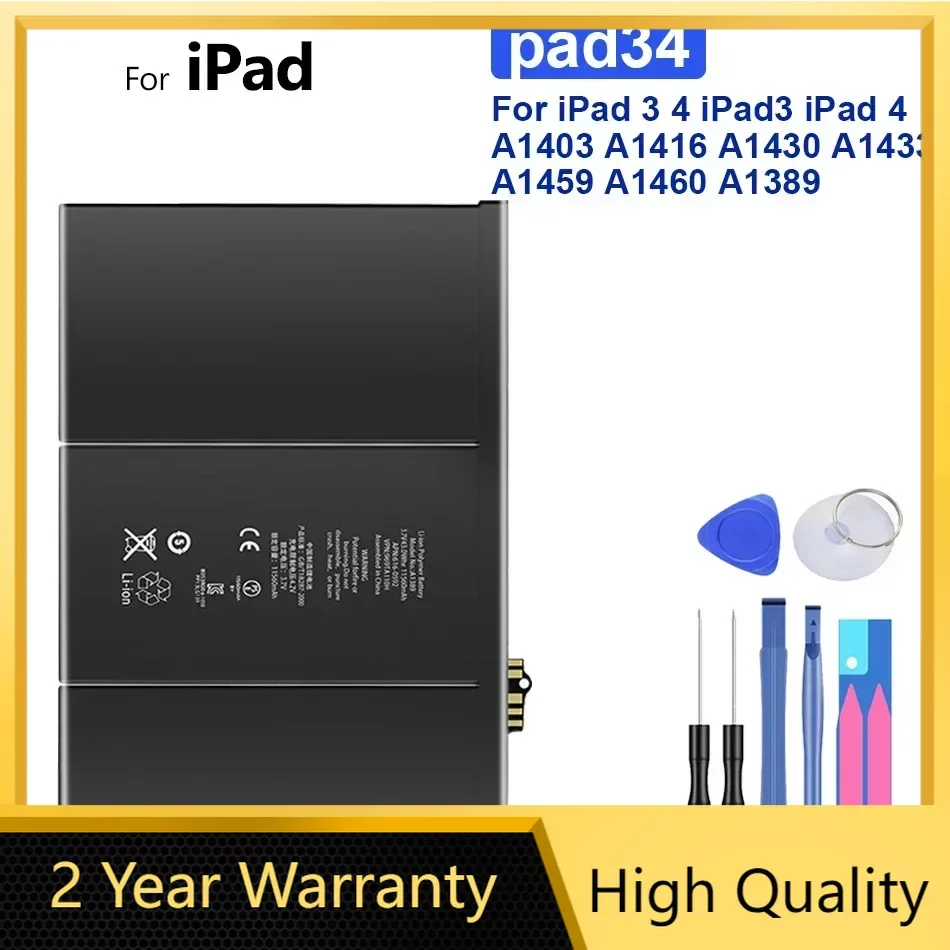 

Tablet Battery 11560mAh For Apple iPad 3 4 iPad3 iPad4 A1403 A1416 A1430 A1433 A1459 A1460 A1389