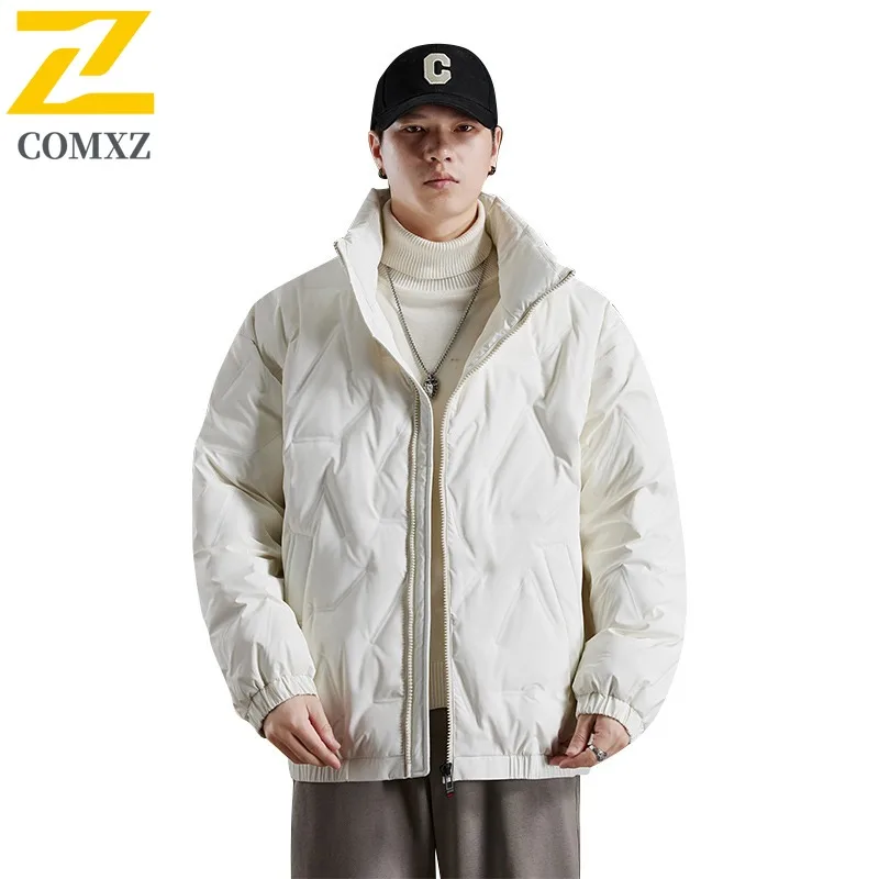 COMXZ Outdoor Cycling Men Down Jacket 2025 Fashion Stand Collar Thickened Warm Parka Korean Windproof Comfortable Winter Coat