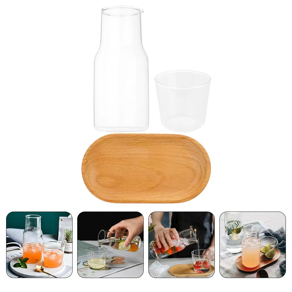 

1Set Water Carafe Set Wear Resistant Transparent Glass Bedside Pitcher Tray Heat Cold Resistant Drinkware Home Accessory