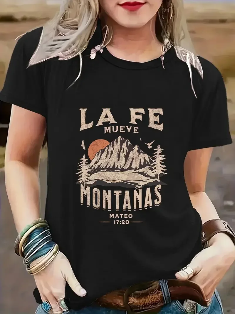 Women's Mountain Chic Graphic T-shirt - Breathable Short Sleeve Crewneck - Perfect for Spring and Summer Casual Wear