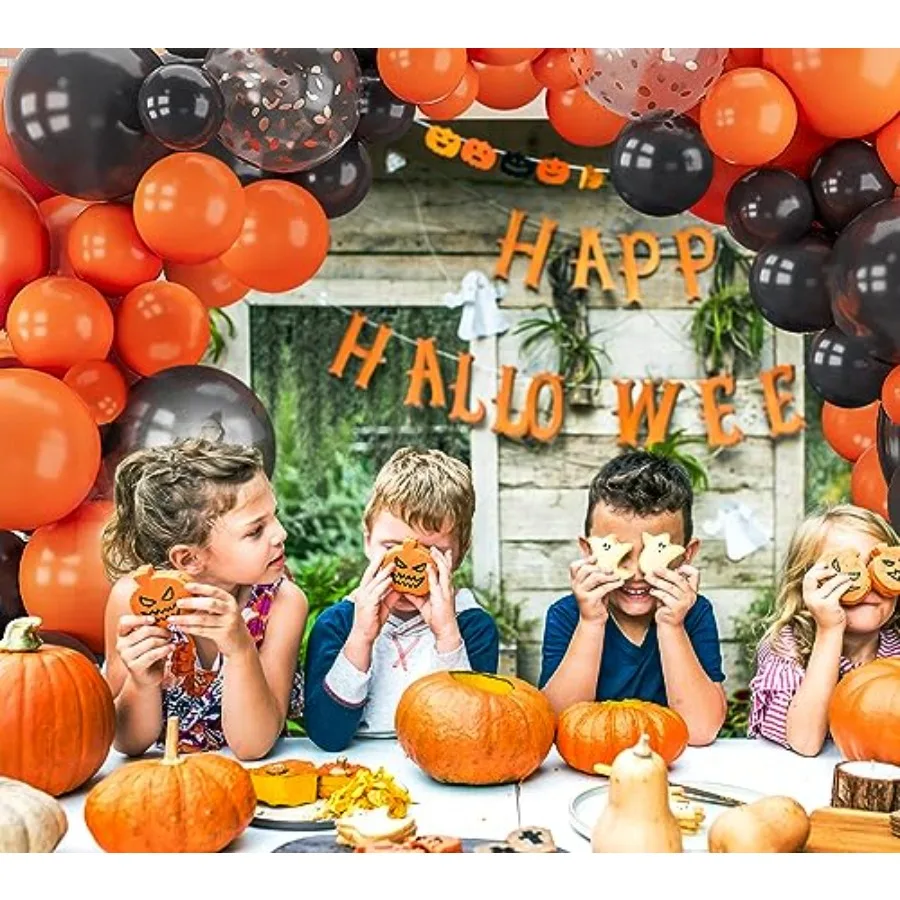 Zestaw girlandy z balonów w kolorze pomarańczowo-czarnym, 123 szt., balony z konfetti w kolorze pomarańczowo-czarnym, metaliczne, na urodziny, rocznicę, Nowy Rok, baby shower