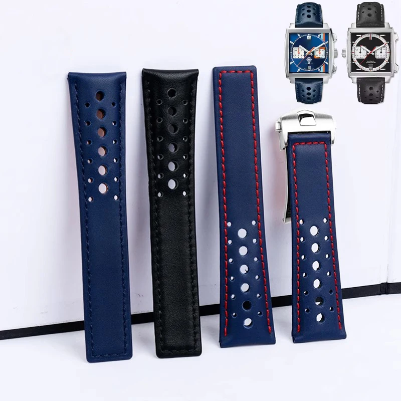 Watch Bands 22mm For TAG HEUER MONACO CARRERA CBL2115 Men's Breathable Genuine Leather Watch Strap Folding Buckle Bracelet