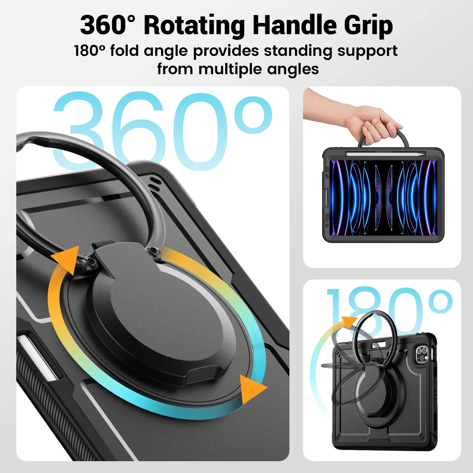 360 Rotation Handle Stand Tablet Case For iPad 2025 Pro 13 11 Air 3 4 5 6 7 8 9 10th 11th Generation Mini Shockproof Hard Cover