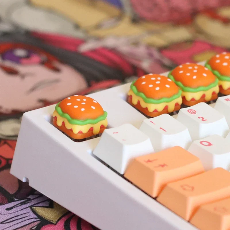 Cute Hamburger Keycap DIY Resin Keycaps Customizable Handmade Personality Key Caps for Keyboard Accessories Gift MX Cross Switch