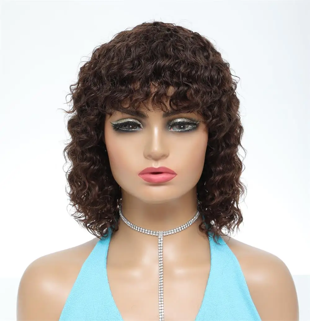 Short Bob Human Hair Wigs Brown Colored Curly Hair Wigs Full Machine Made Wig India Hair Deep Wave Wigs For Women Cheap Wig