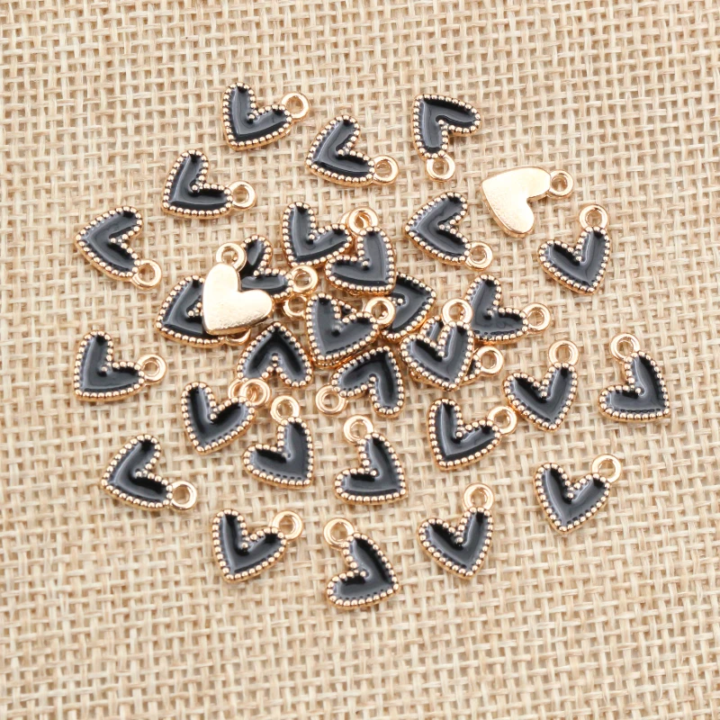 50Pcs 9x10mm Small Colorful Alloy Heart Charms Cute Love Pendants For DIY Bracelet Necklaces Jewelry Making Accessories