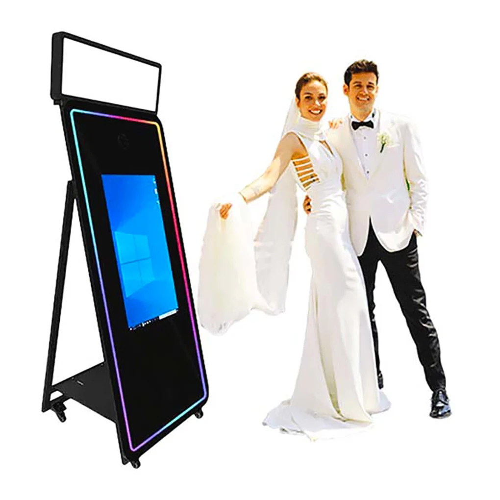 Digital Photo Booth with Magic Mirror and Printer, 360 Infinity Glass Box Design