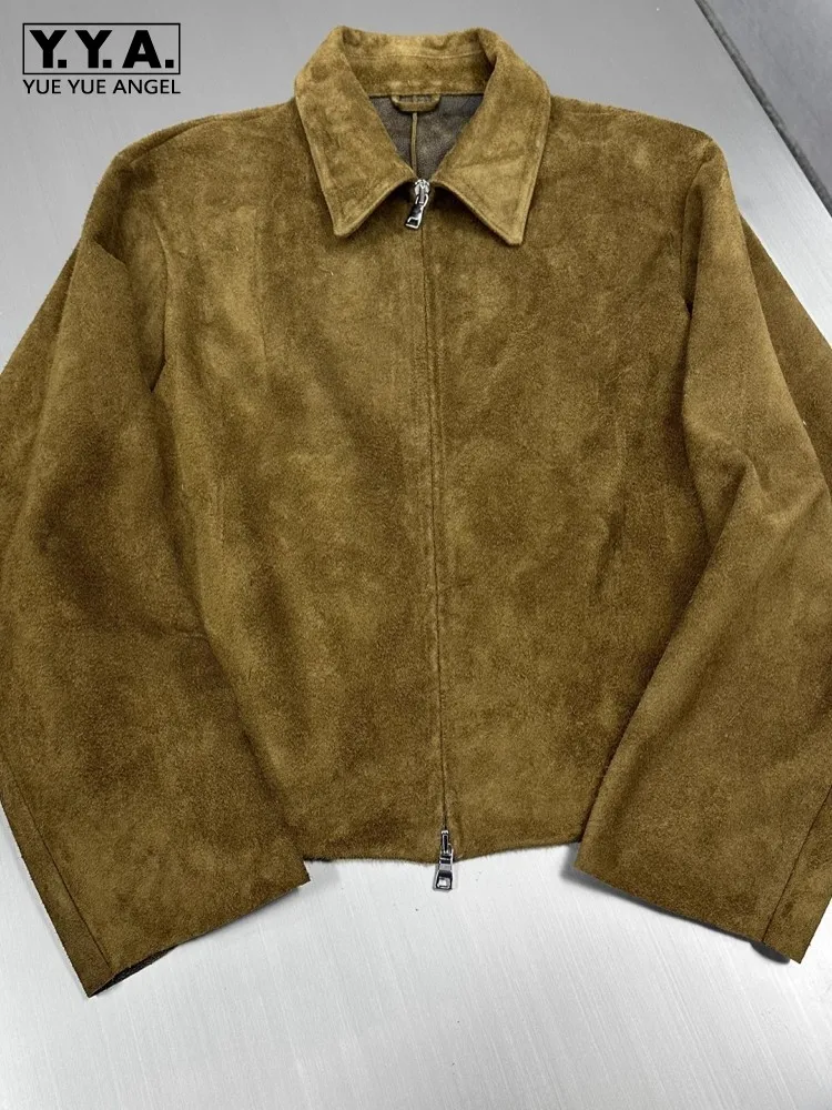 

Мужская куртка высшего качества из мягкой натуральной коровьей замши, винтажная свободная куртка, осенне-зимнее пальто из натуральной замши, деловая повседневная верхняя одежда