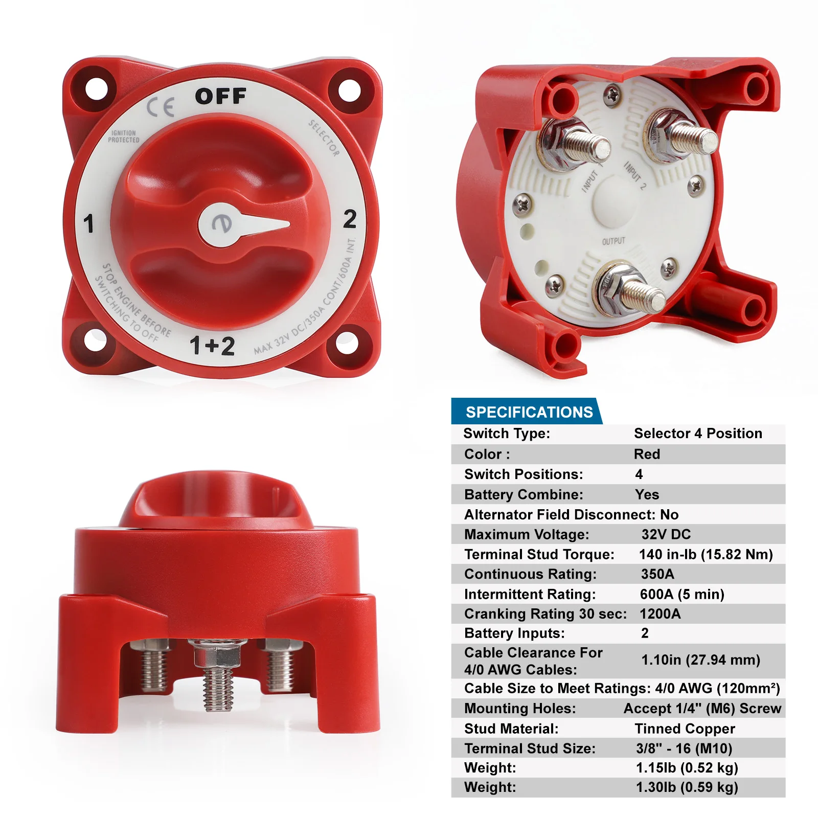CNSPEED 4 positions 32V 350A pour camping-car camion bateau voiture isolateur batterie série E Kit de sélection de commutateur de batterie coupe-circuit