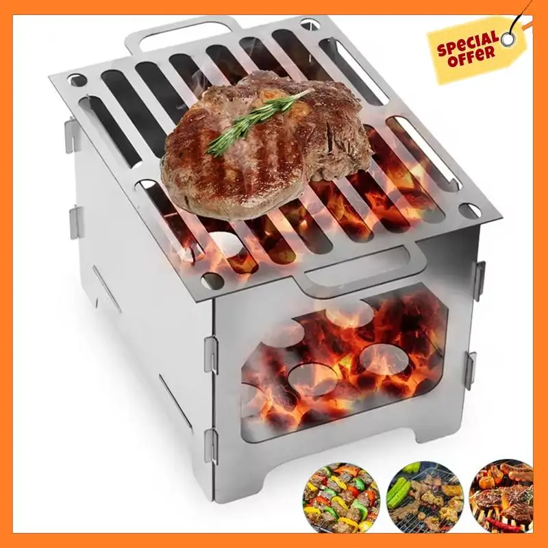 

AD08-Collapsible-Campfire Stove Stainless Steel Charcoal Firewood Stove Detachable Multifunctional For Outdoor Pincnic